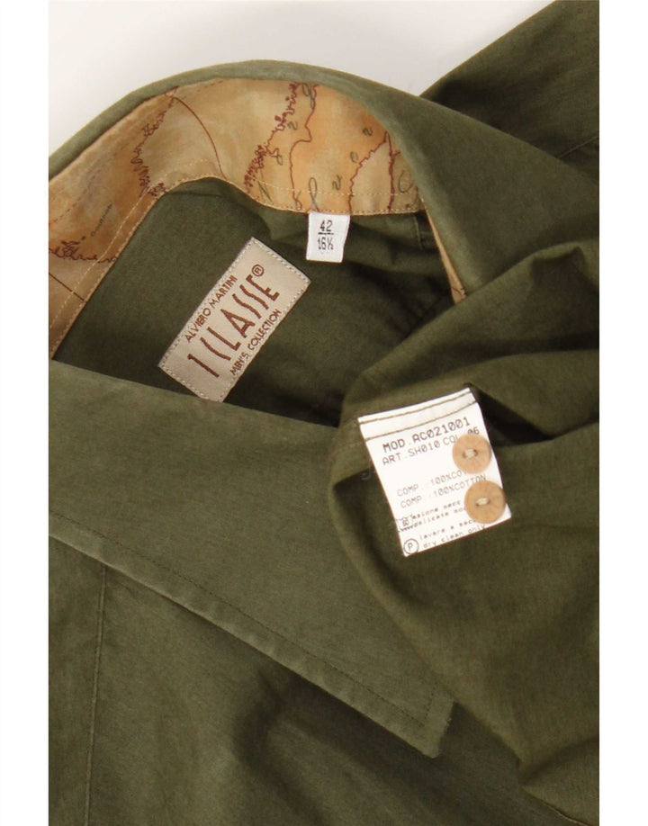 ALVIERO MARTINI Camisa masculina tamanho 41 16 1/2 grande algodão verde