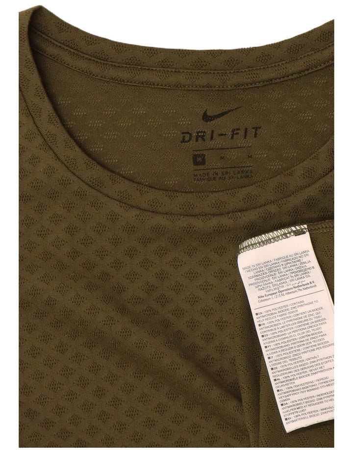 Camiseta masculina Nike Dri Fit Top médio cáqui poliéster geométrico