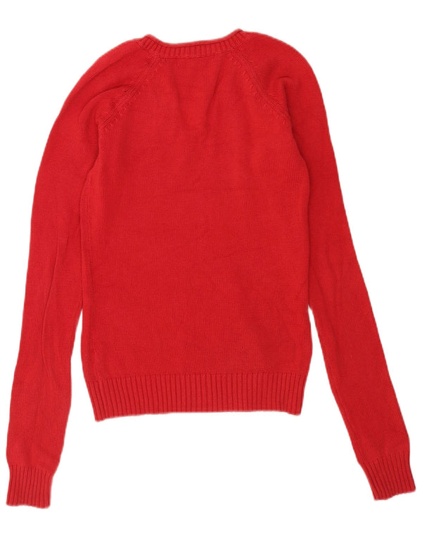 Suéter feminino Zara com decote em V Reino Unido 10 pequeno algodão vermelho