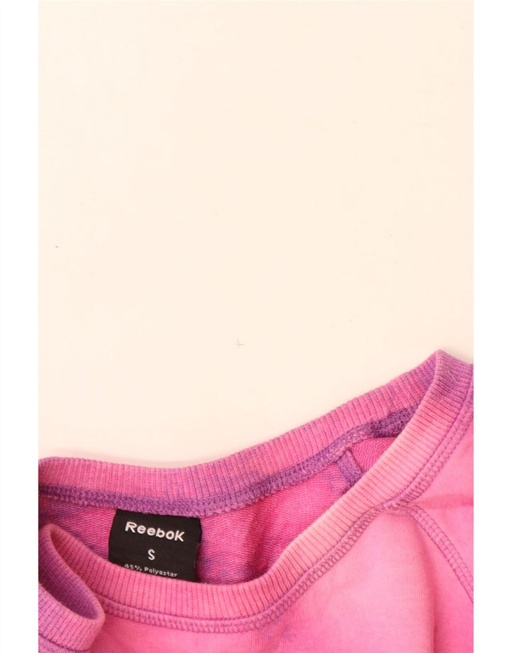 Reebok feminino gráfico moletom jumper UK 10 pequeno rosa tie-dye poliéster
