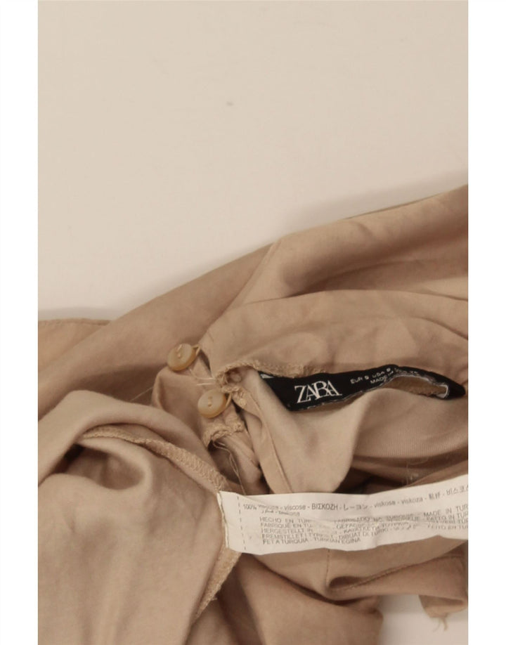 Blusa feminina sem mangas ZARA UK 10 pequena viscose bege