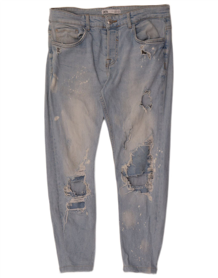Zara Mens Jeans Slim Distressed EU 42 Grande W32 L26 Azul
