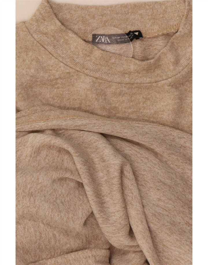 Blusa feminina de manga comprida Zara Top UK 12 Médio Bege