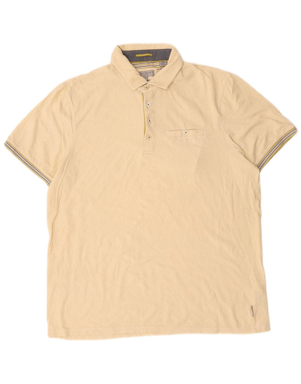 Camisa polo masculina Ted Baker tamanho 5 XL algodão manchado amarelo