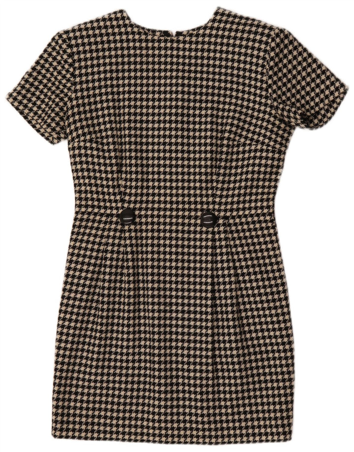 Vestido bainha feminino vintage UK 12 médio preto houndstooth