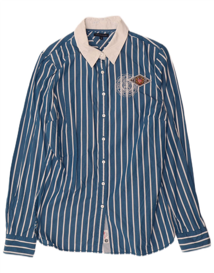 Camisa feminina TOMMY HILFIGER US 10 grande algodão listrado azul