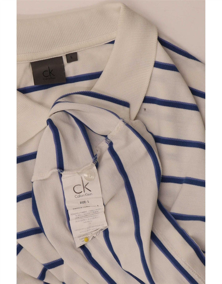 Camisa polo masculina Calvin Klein grande algodão listrado branco