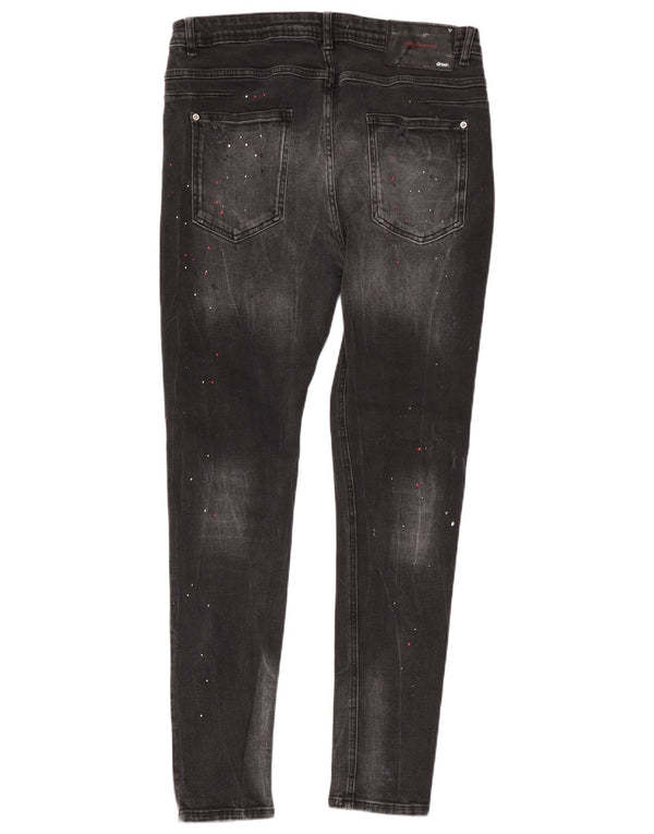 Zara Jeans masculino super skinny desgastado EU 46 XL W36 L32 cinza manchado