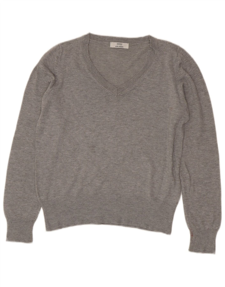 Suéter feminino Marks & Spencer com decote em V UK 14 cinza médio