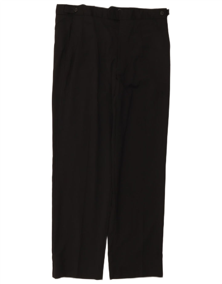 Calça masculina de terno reto Marks & Spencer W34 L31 lã preta