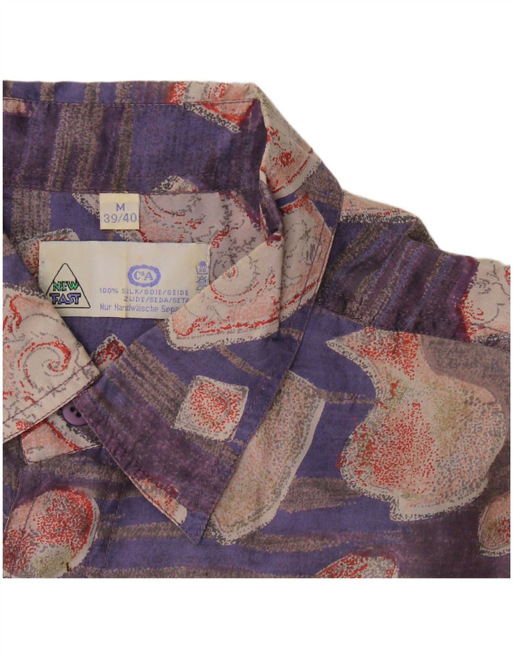Novo Rápido masculino camisa de manga curta tamanho 39/40 médio roxo retalhos seda