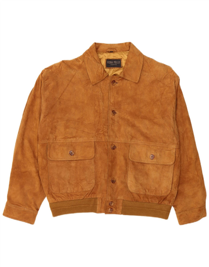 Jaqueta bomber masculina vintage de camurça IT 54 2XL couro marrom