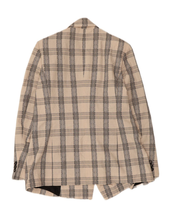 Jaqueta blazer masculina Zara Double Breasted Reino Unido 38 acetato xadrez bege médio