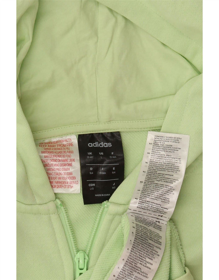 ADIDAS Girls Graphic Zip Hoodie Sweater 13-14 Years Green Cotton Vintage Adidas and Second-Hand Adidas from Messina Hembry 
