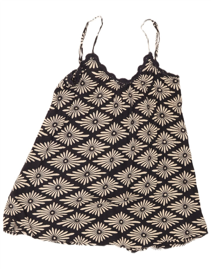 Top cami feminino Volcom Reino Unido 14 grande viscose floral preta