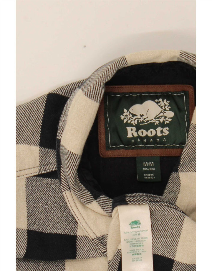 Camisa feminina de flanela Roots Canadá Reino Unido 14 algodão guingão preto médio