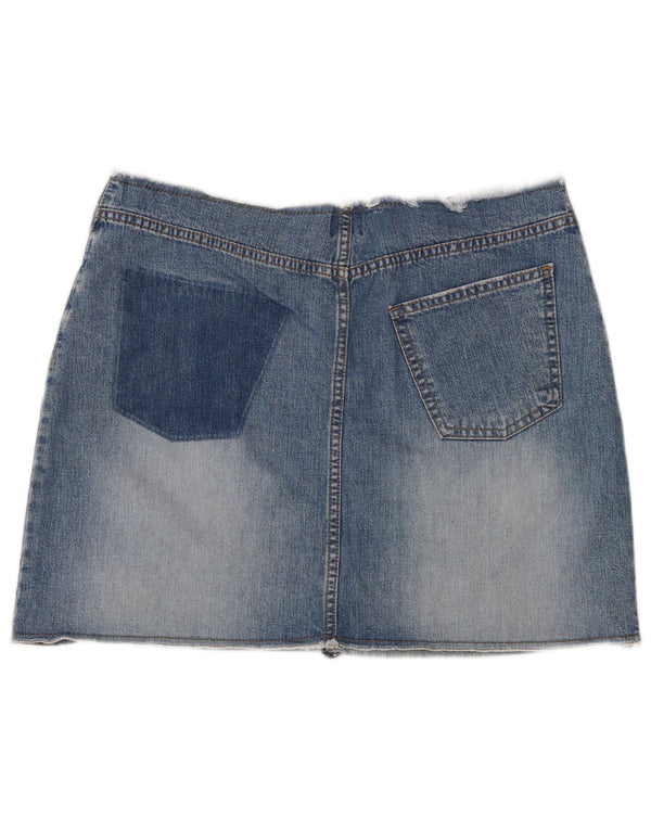 Saia jeans feminina Oasis Midi Reino Unido 16 grande W34 algodão azul