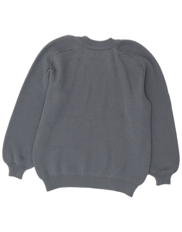 Suéter vintage masculino com gola redonda IT 58 3XL lã virgem cinza