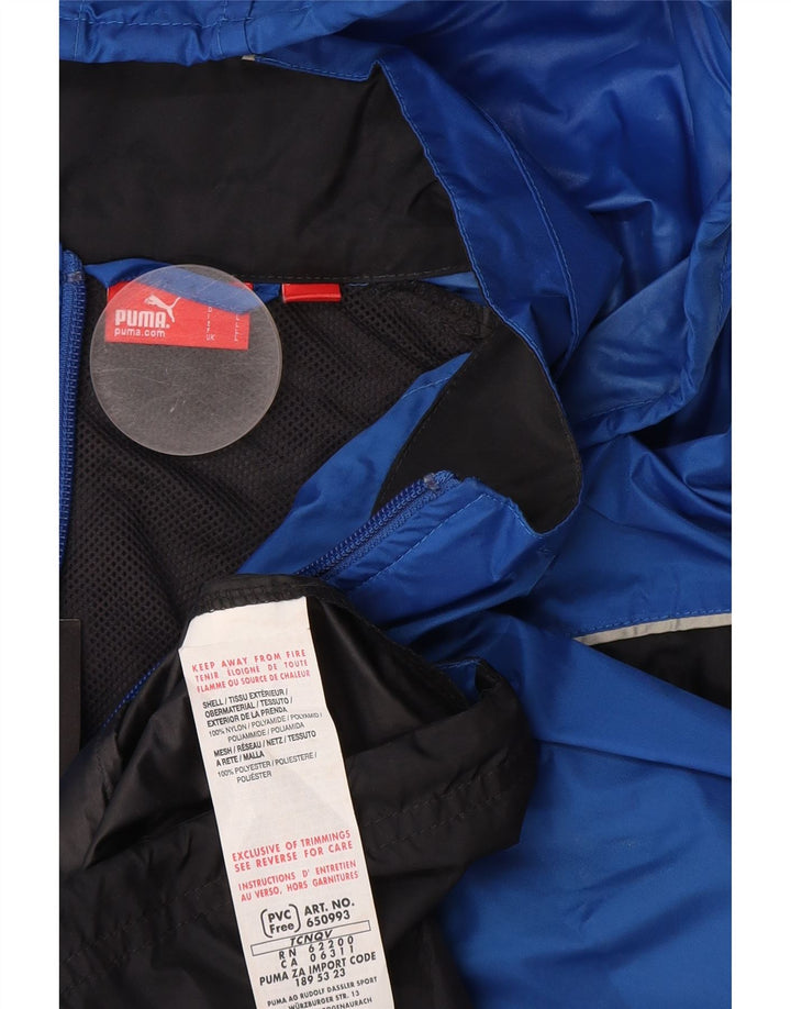 Jaqueta de chuva masculina Puma com capuz UK 40 grande bloco colorido azul nylon