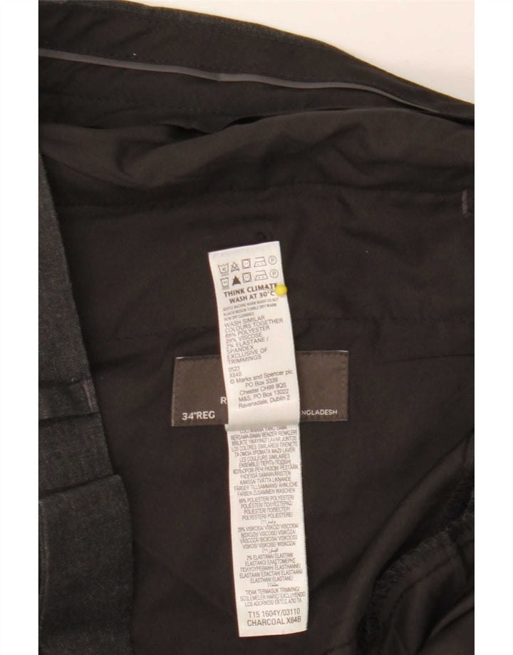 Calça masculina de ajuste regular Marks & Spencer W34 L31 poliéster cinza