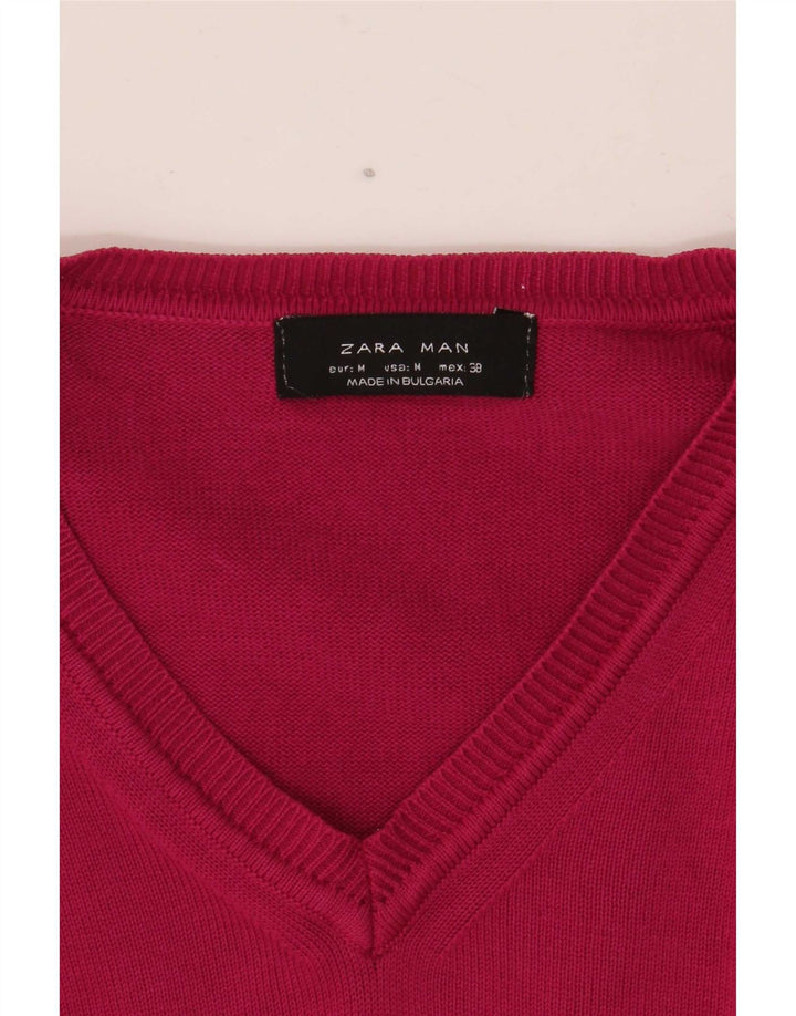 Zara Suéter masculino com decote em V rosa médio