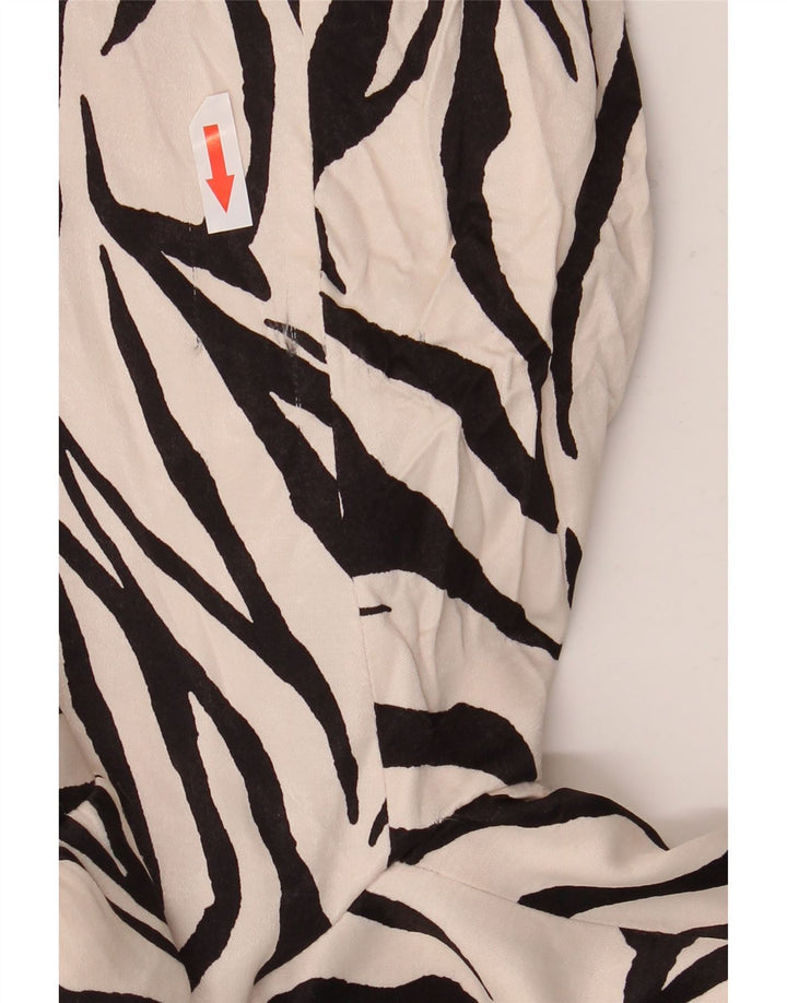 Zara Jaqueta blazer feminina manga 3/4 aberta Reino Unido 14 médio branco estampa animal