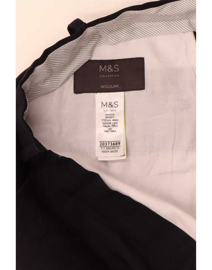Calça masculina de ajuste regular Marks & Spencer W44 L27 poliéster azul marinho