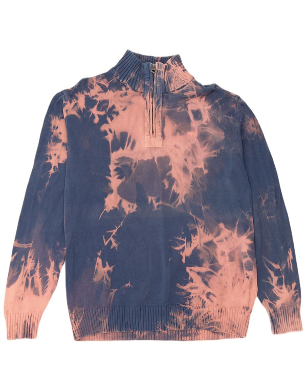 TOM TAILOR Mens Zip Neck Jumper Sweater XL Blue Tie Dye Cotton