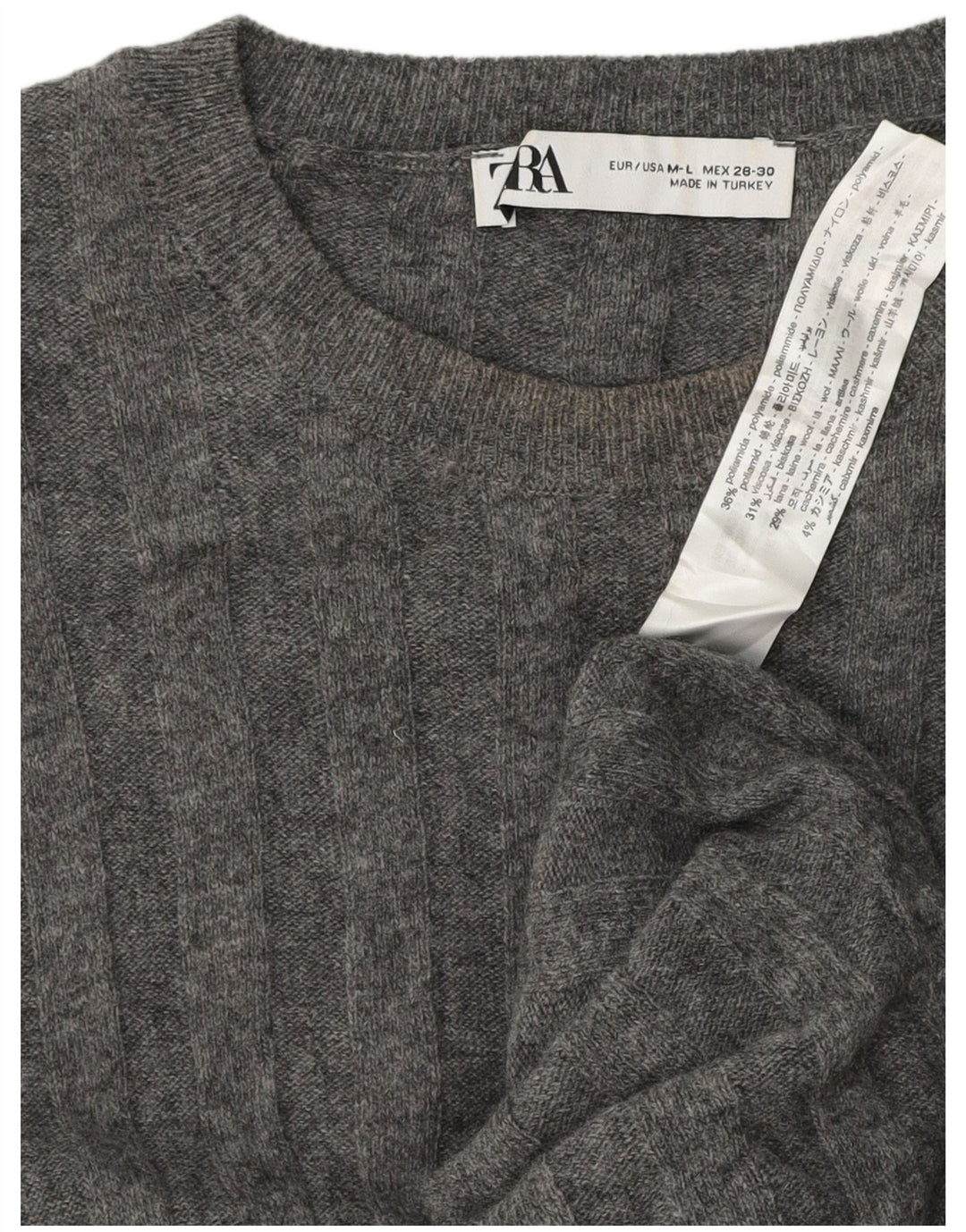 Suéter feminino Zara Longline com gola redonda grande Reino Unido 16 grande cinza