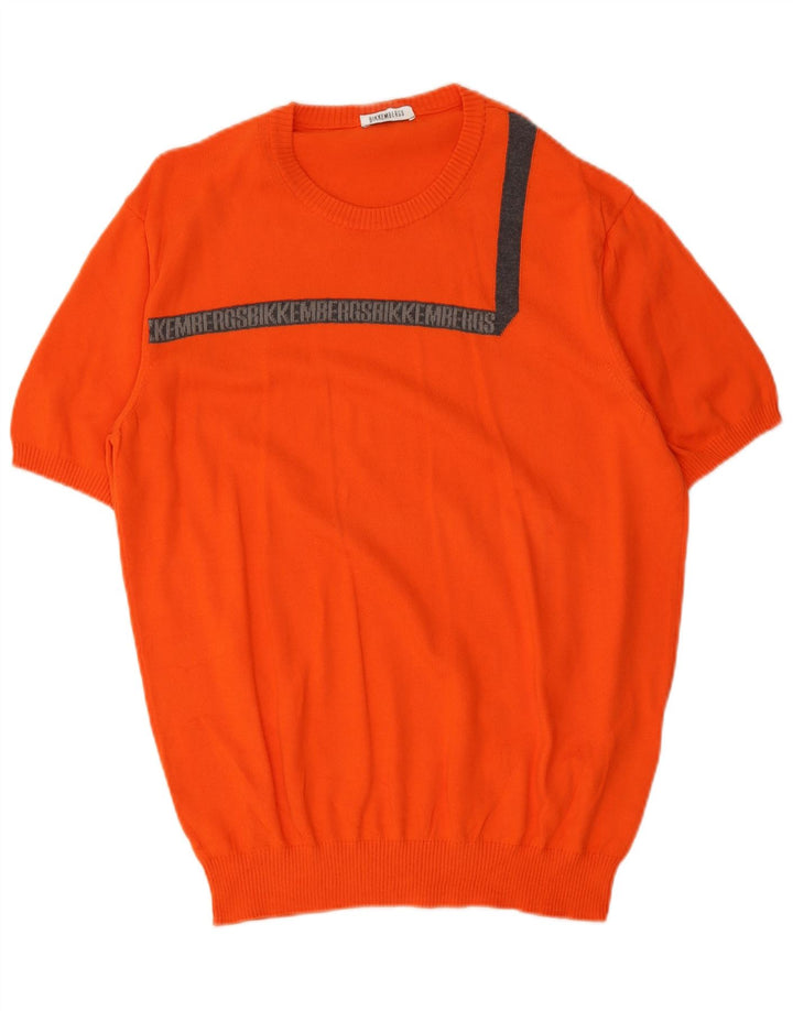 Suéter masculino Bikkembergs com gola redonda e algodão laranja grande