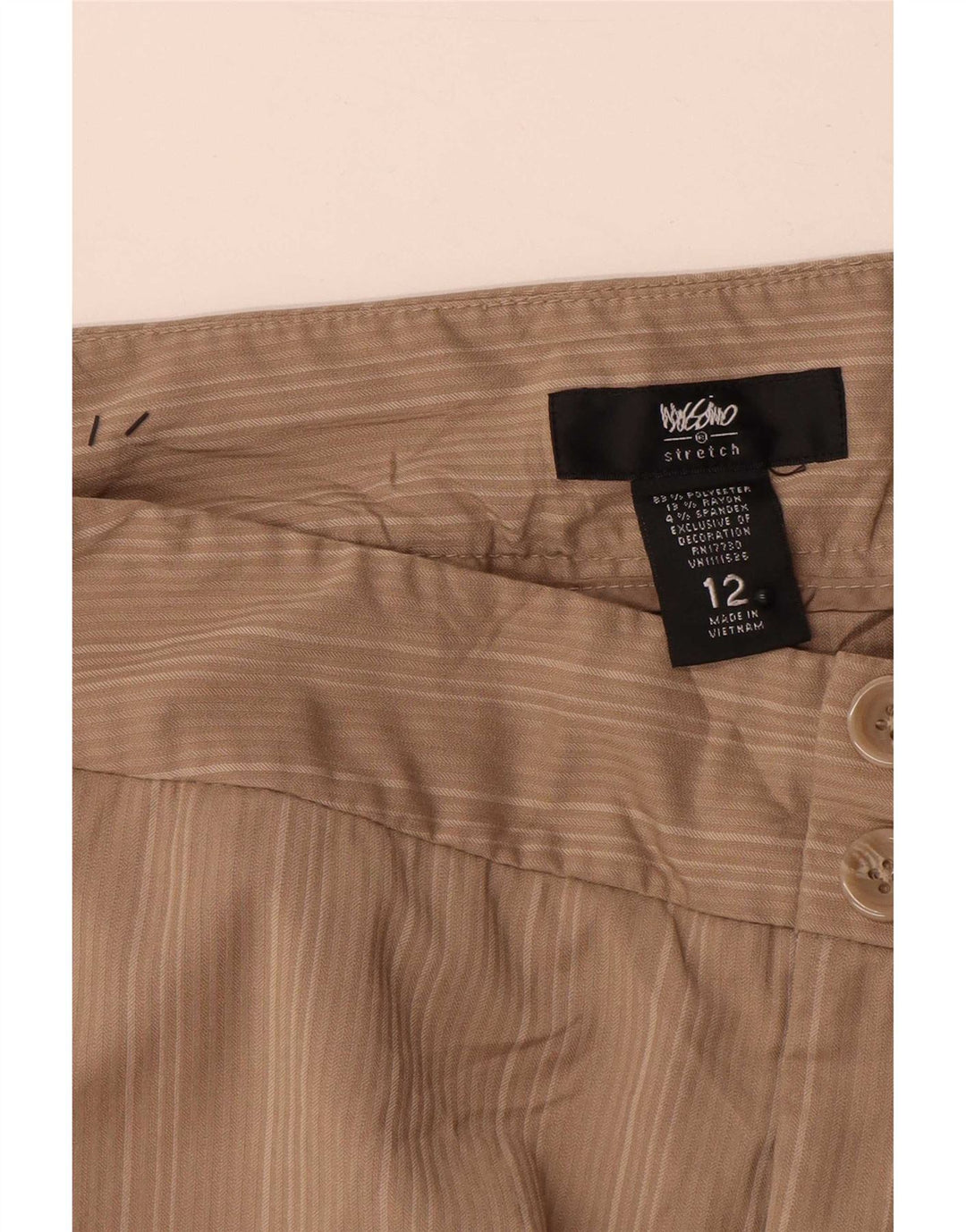 Mossimo Shorts Chino Feminino US 12 Grande W32 Poliéster Listrado Bege