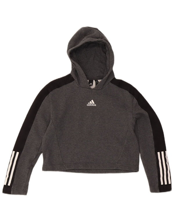 Suéter com capuz Adidas feminino cropped 11-12 anos cinza colorblock algodão