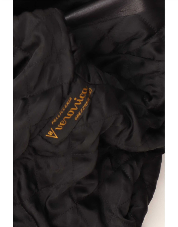 Jaqueta blazer feminina vintage de couro com 3 botões Reino Unido 18 XL preta