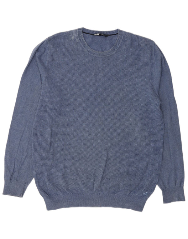 Crew Clothing Mens Suéter com gola redonda grande algodão azul