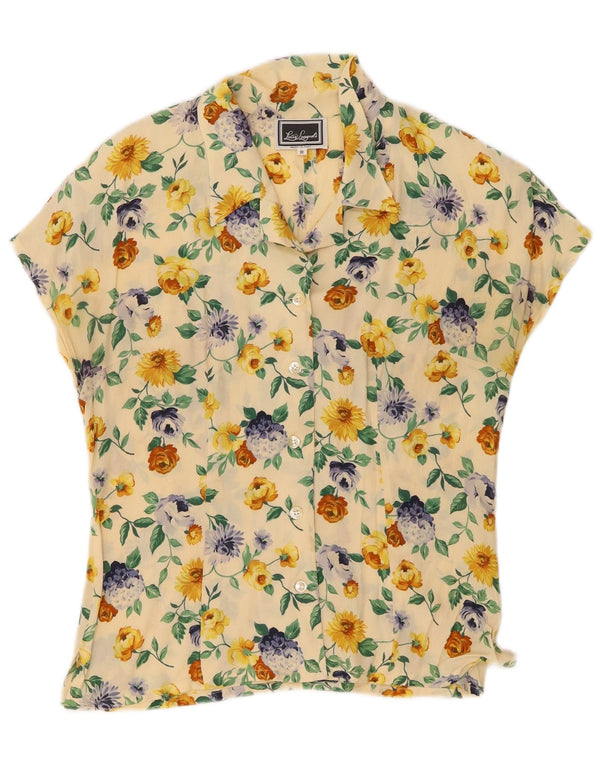 Blusa feminina Luisa Spagnoli manga curta Reino Unido 14 médio amarelo floral