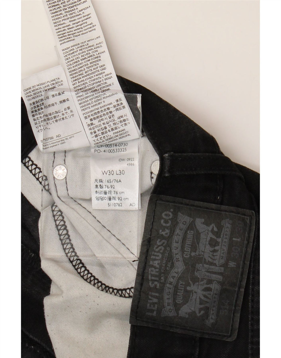 Levi's Masculino 514 Straight Jeans W30 L30 Algodão Preto
