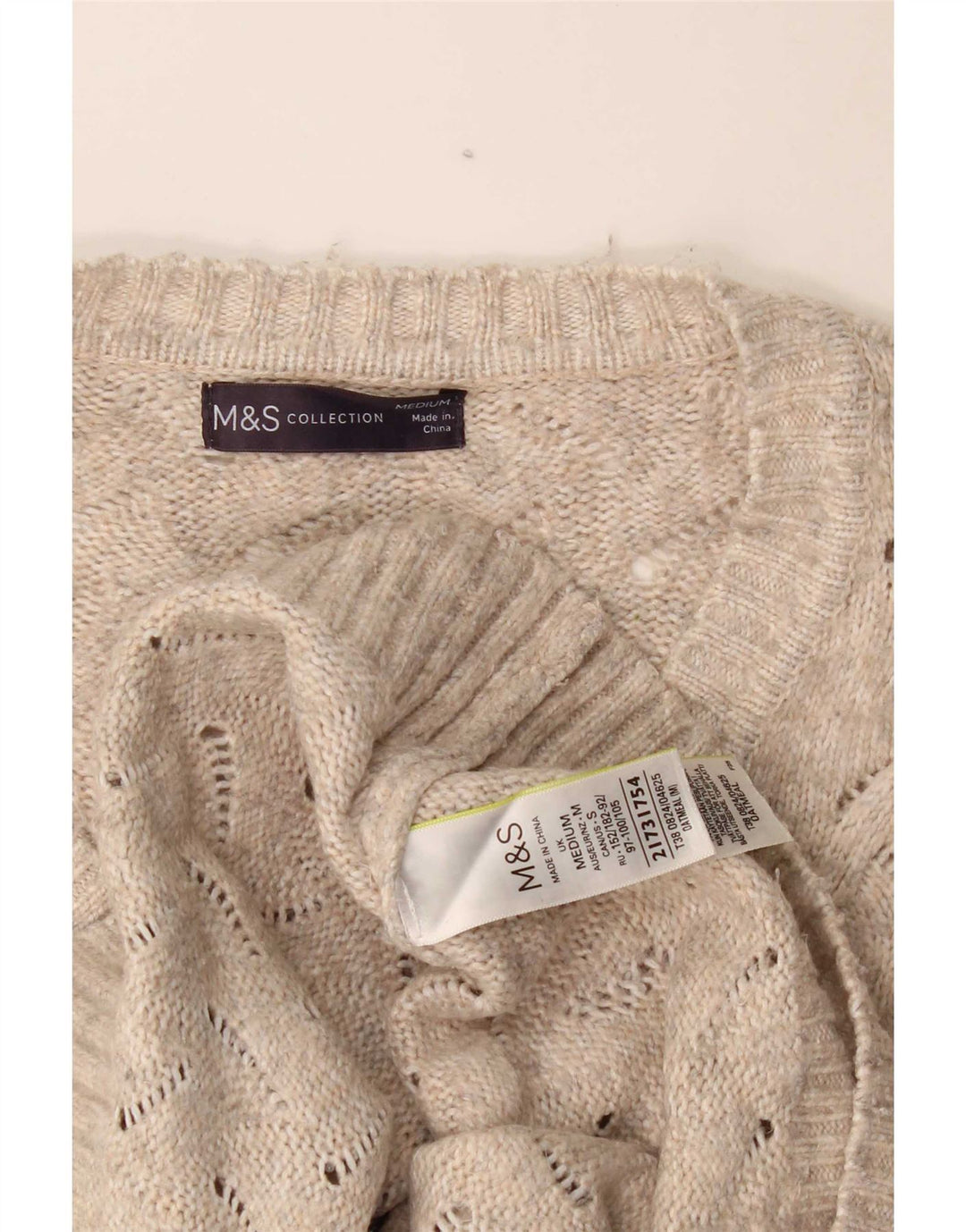 Suéter feminino Marks & Spencer grande com decote em V Reino Unido 14 médio bege