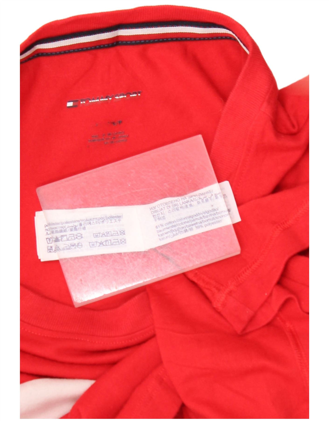 TOMMY HILFIGER Camiseta masculina gráfica Top médio vermelho algodão colorblock