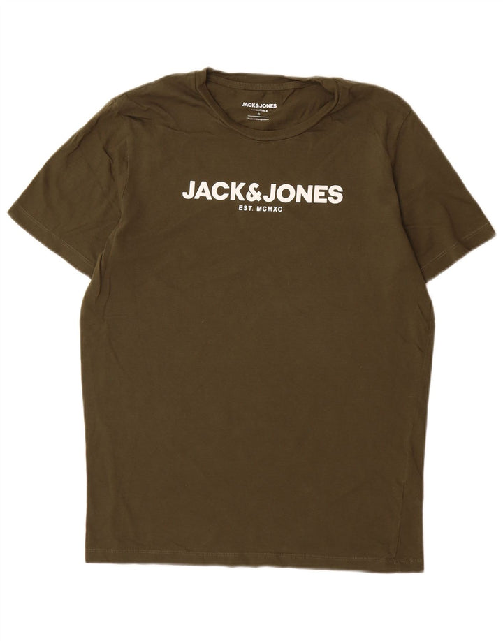 Camiseta gráfica masculina Jack & Jones Top pequeno de algodão cáqui