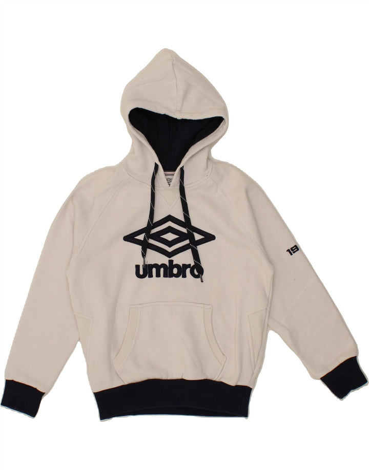 UMBRO Boys Graphic Hoodie Jumper 10-11 Years White Cotton Vintage Umbro and Second-Hand Umbro from Messina Hembry 