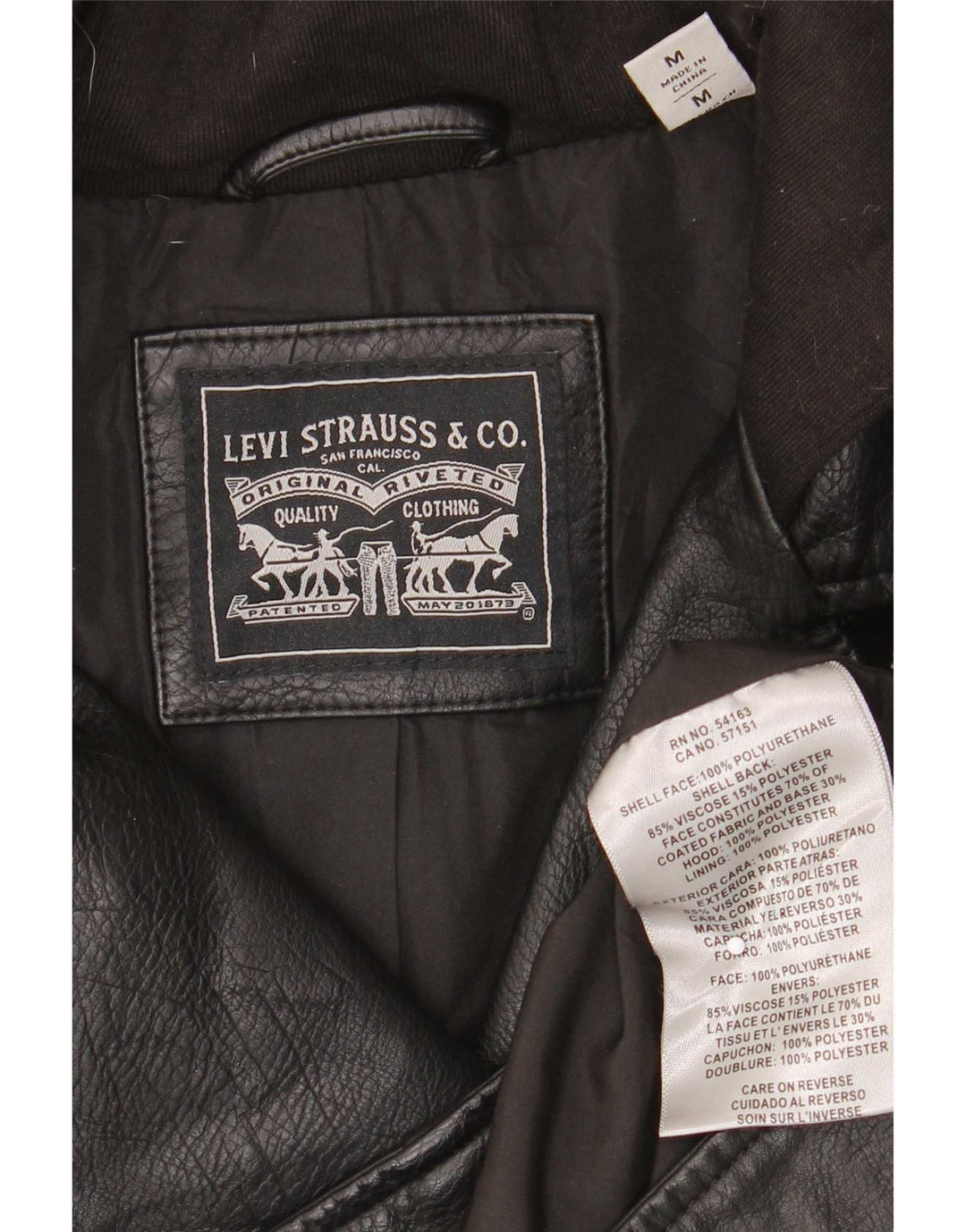 Jaqueta feminina de couro sintético com capuz Levi's UK 12 média preta