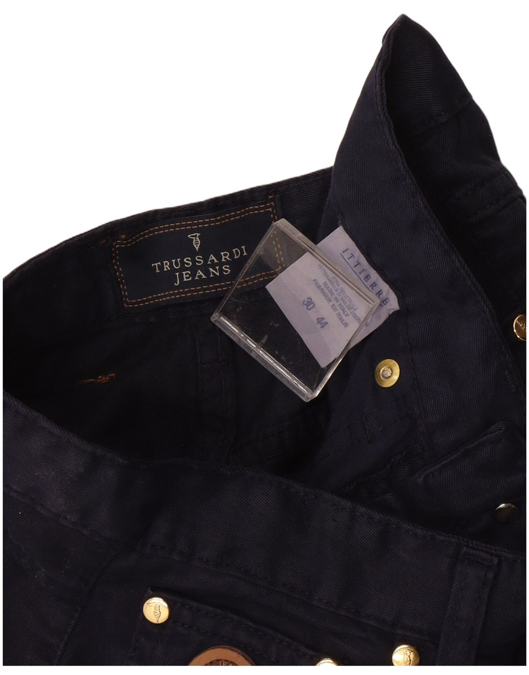 Calça casual feminina de cintura alta TRUSSARDI IT 44 Médio W30 L27 Azul marinho