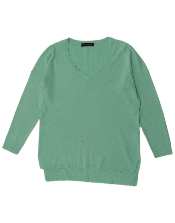 Suéter feminino Marks & Spencer com decote em V Reino Unido 12 acrílico verde médio