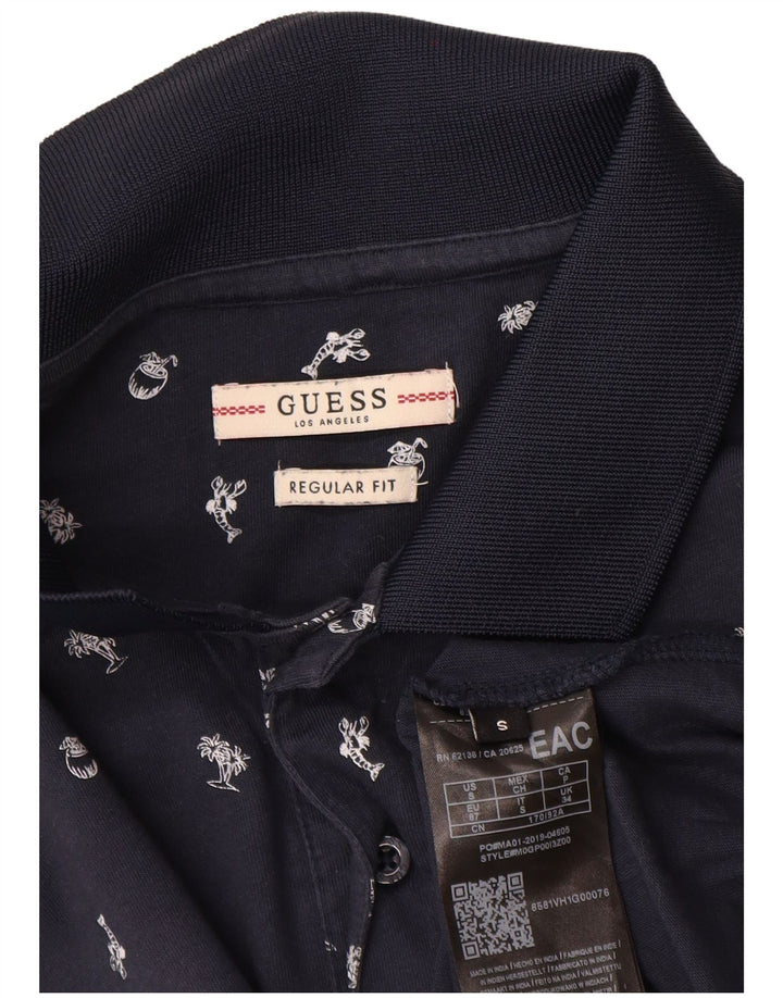 Guess Camisa polo masculina regular fit pequena algodão manchado azul marinho