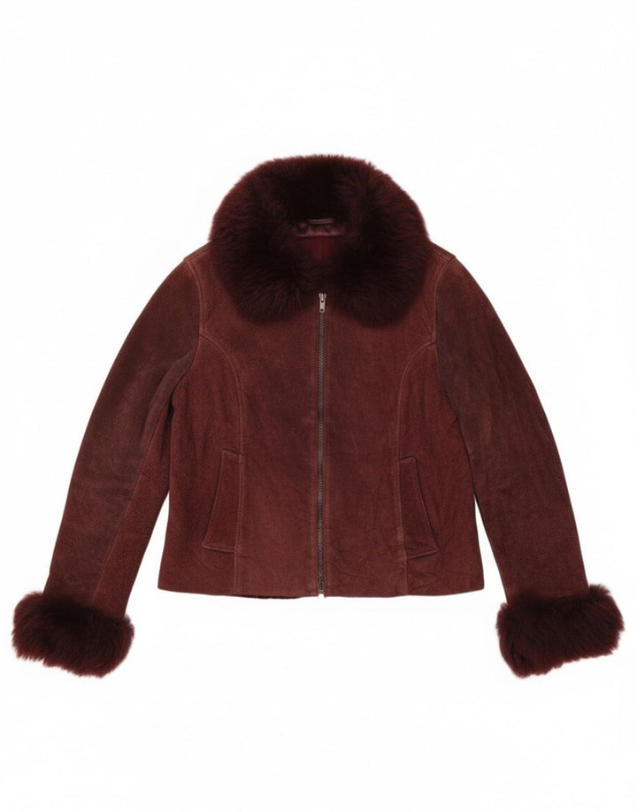 Jaqueta Sherpa Feminina Vintage Reino Unido 10 Pequena Borgonha