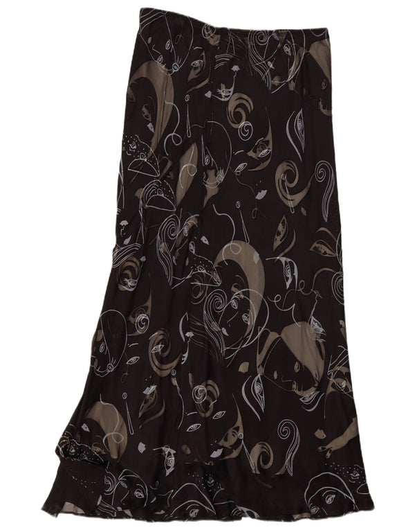 Saia maxi feminina Fenn Wright Manson Reino Unido 16 grande W32 seda paisley preta