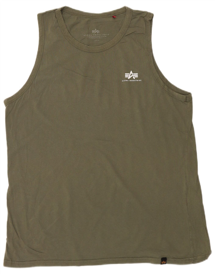 ALPHA INDUSTRIES Mens Slim Colete Top 2XL Algodão Cáqui