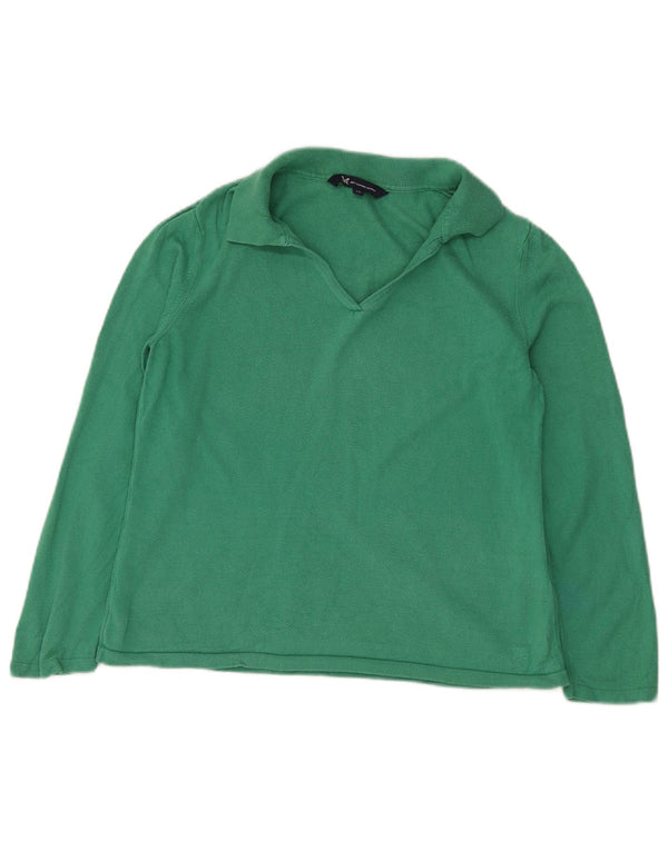 Suéter feminino Crew Clothing com gola polo e algodão verde médio Reino Unido 12