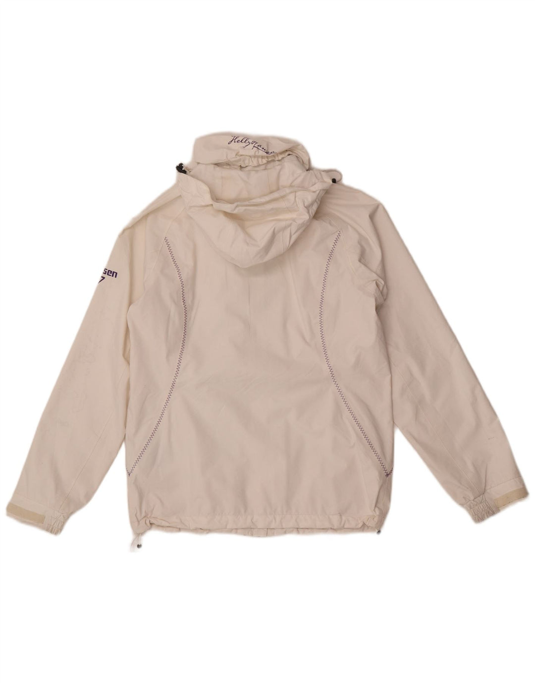 Jaqueta de chuva feminina Helly Hansen com capuz gráfico Reino Unido 10 pequena poliamida branca