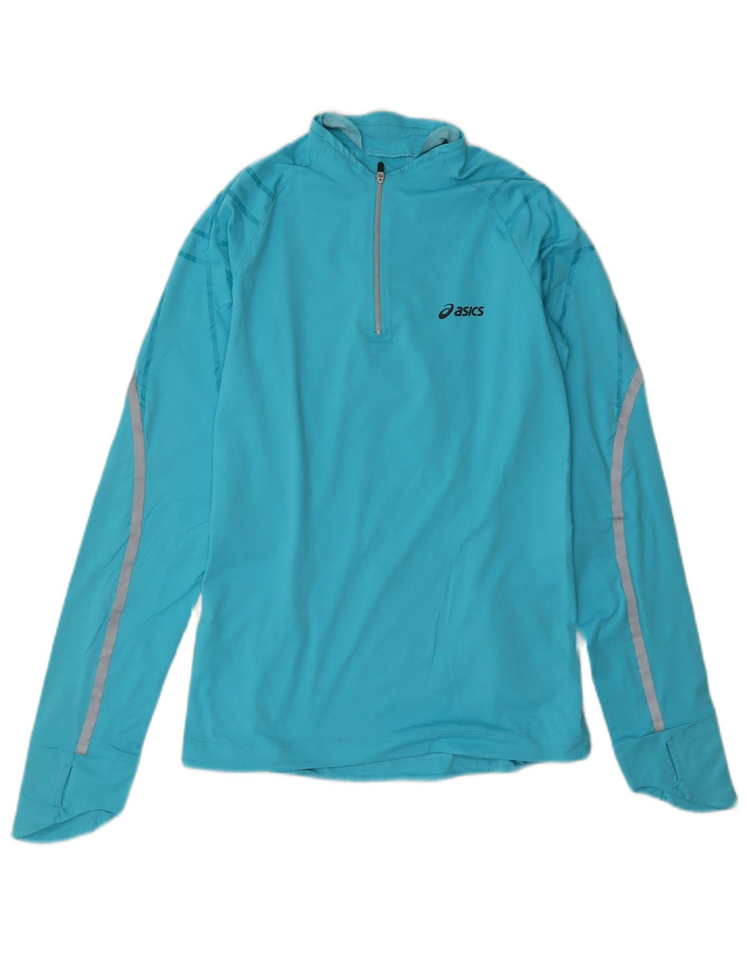 Asics Womens Zip Neck Pullover Treino Top UK 12 Médio Azul Geométrico